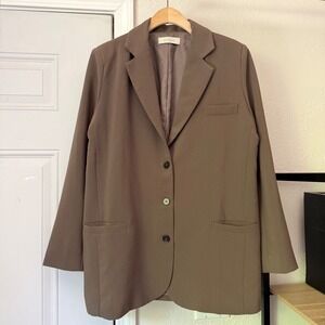 MINIM LA tan camel long sleeve three button up blazer jacket